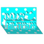 Polka Dots - White on Aqua Cyan Happy Birthday 3D Greeting Card (8x4)