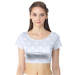 Polka Dots - White on Pastel Blue Short Sleeve Crop Top (Tight Fit)