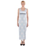 Polka Dots - White on Pastel Blue Fitted Maxi Dress
