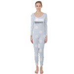 Polka Dots - White on Pastel Blue Long Sleeve Catsuit