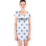 Polka Dots - Iceberg Blue on White Short Sleeve Bodycon Dress