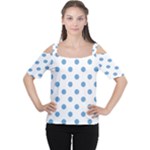 Polka Dots - Iceberg Blue on White Women s Cutout Shoulder Tee