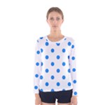 Polka Dots - Dodger Blue on White Women s Long Sleeve T-shirt