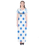 Polka Dots - Dodger Blue on White Short Sleeve Maxi Dress