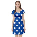 Polka Dots - White on Cobalt Blue Short Sleeve Skater Dress