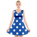 Polka Dots - White on Cobalt Blue V-Neck Sleeveless Dress