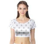 Polka Dots - Light Gray on White Short Sleeve Crop Top (Tight Fit)