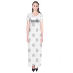 Polka Dots - Light Gray on White Short Sleeve Maxi Dress