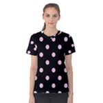 Polka Dots - Classic Rose Pink on Black Women s Cotton Tee
