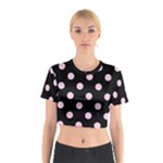 Polka Dots - Classic Rose Pink on Black Cotton Crop Top