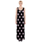 Polka Dots - Classic Rose Pink on Black Maxi Thigh Split Dress