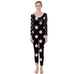 Polka Dots - Classic Rose Pink on Black Long Sleeve Catsuit