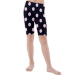 Polka Dots - Classic Rose Pink on Black Kid s Mid Length Swim Shorts