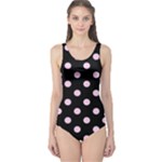 Polka Dots - Classic Rose Pink on Black One Piece Swimsuit