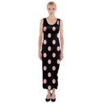 Polka Dots - Light Pink on Black Fitted Maxi Dress