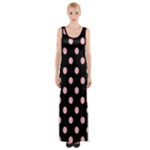 Polka Dots - Light Pink on Black Maxi Thigh Split Dress