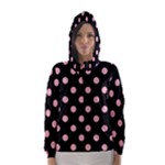 Polka Dots - Light Pink on Black Hooded Wind Breaker (Women)