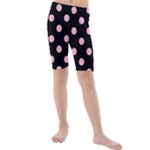 Polka Dots - Light Pink on Black Kid s Mid Length Swim Shorts