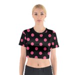 Polka Dots - Dark Pink on Black Cotton Crop Top