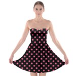 Polka Dots - Dark Pink on Black Strapless Bra Top Dress