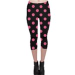 Polka Dots - Dark Pink on Black Capri Leggings