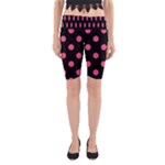 Polka Dots - Dark Pink on Black Yoga Cropped Leggings