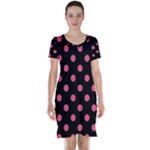 Polka Dots - Dark Pink on Black Short Sleeve Nightdress