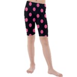 Polka Dots - Dark Pink on Black Kid s Mid Length Swim Shorts