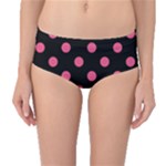 Polka Dots - Dark Pink on Black Mid-Waist Bikini Bottoms