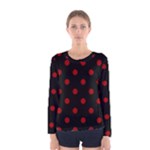 Polka Dots - Dark Candy Apple Red on Black Women s Long Sleeve T-shirt