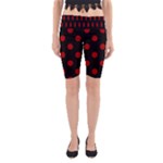 Polka Dots - Dark Candy Apple Red on Black Yoga Cropped Leggings