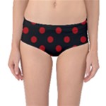 Polka Dots - Dark Candy Apple Red on Black Mid-Waist Bikini Bottoms