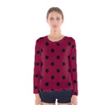 Polka Dots - Black on Burgundy Red Women s Long Sleeve T-shirt