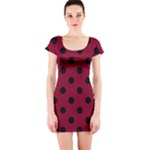 Polka Dots - Black on Burgundy Red Short Sleeve Bodycon Dress