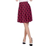 Polka Dots - Black on Burgundy Red A-Line Skirt