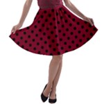 Polka Dots - Black on Burgundy Red A-line Skater Skirt