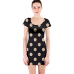 Polka Dots - Tan Brown on Black Short Sleeve Bodycon Dress