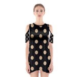 Polka Dots - Tan Brown on Black Women s Cutout Shoulder Dress