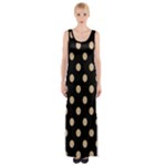 Polka Dots - Tan Brown on Black Maxi Thigh Split Dress