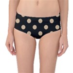 Polka Dots - Tan Brown on Black Mid-Waist Bikini Bottoms