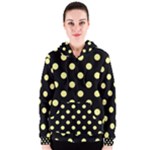 Polka Dots - Pastel Yellow on Black Women s Zipper Hoodie
