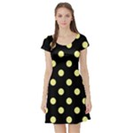Polka Dots - Pastel Yellow on Black Short Sleeve Skater Dress
