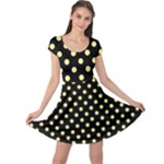 Polka Dots - Pastel Yellow on Black Cap Sleeve Dress
