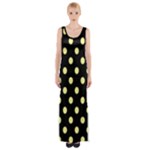 Polka Dots - Pastel Yellow on Black Maxi Thigh Split Dress