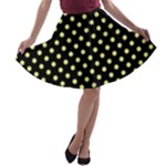 Polka Dots - Pastel Yellow on Black A-line Skater Skirt