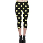 Polka Dots - Pastel Yellow on Black Capri Leggings