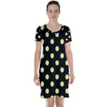 Polka Dots - Pastel Yellow on Black Short Sleeve Nightdress