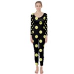 Polka Dots - Pastel Yellow on Black Long Sleeve Catsuit