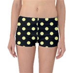 Polka Dots - Pastel Yellow on Black Reversible Boyleg Bikini Bottoms