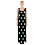 Polka Dots - Mint Green on Black Maxi Thigh Split Dress